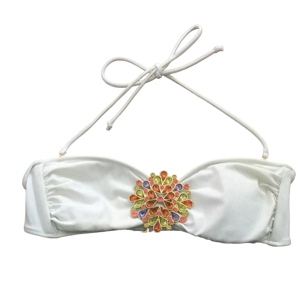 Victoria’s Secret White Pink jeweled Bandeau Rhinestone swim top with strap sz S